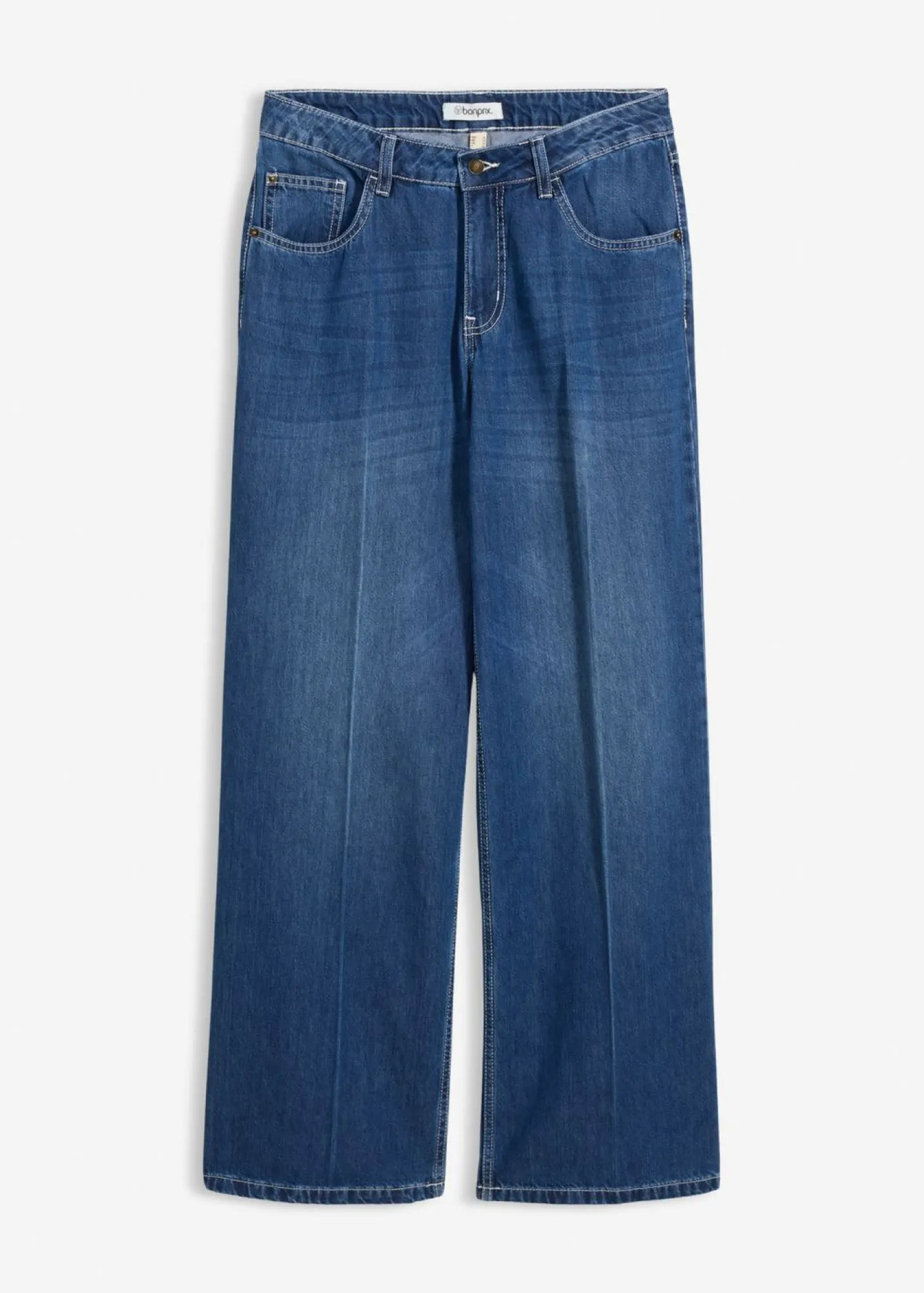 bonprix bonprix Vaqueros de pernera ancha, mid waist Azul piedra usado Online