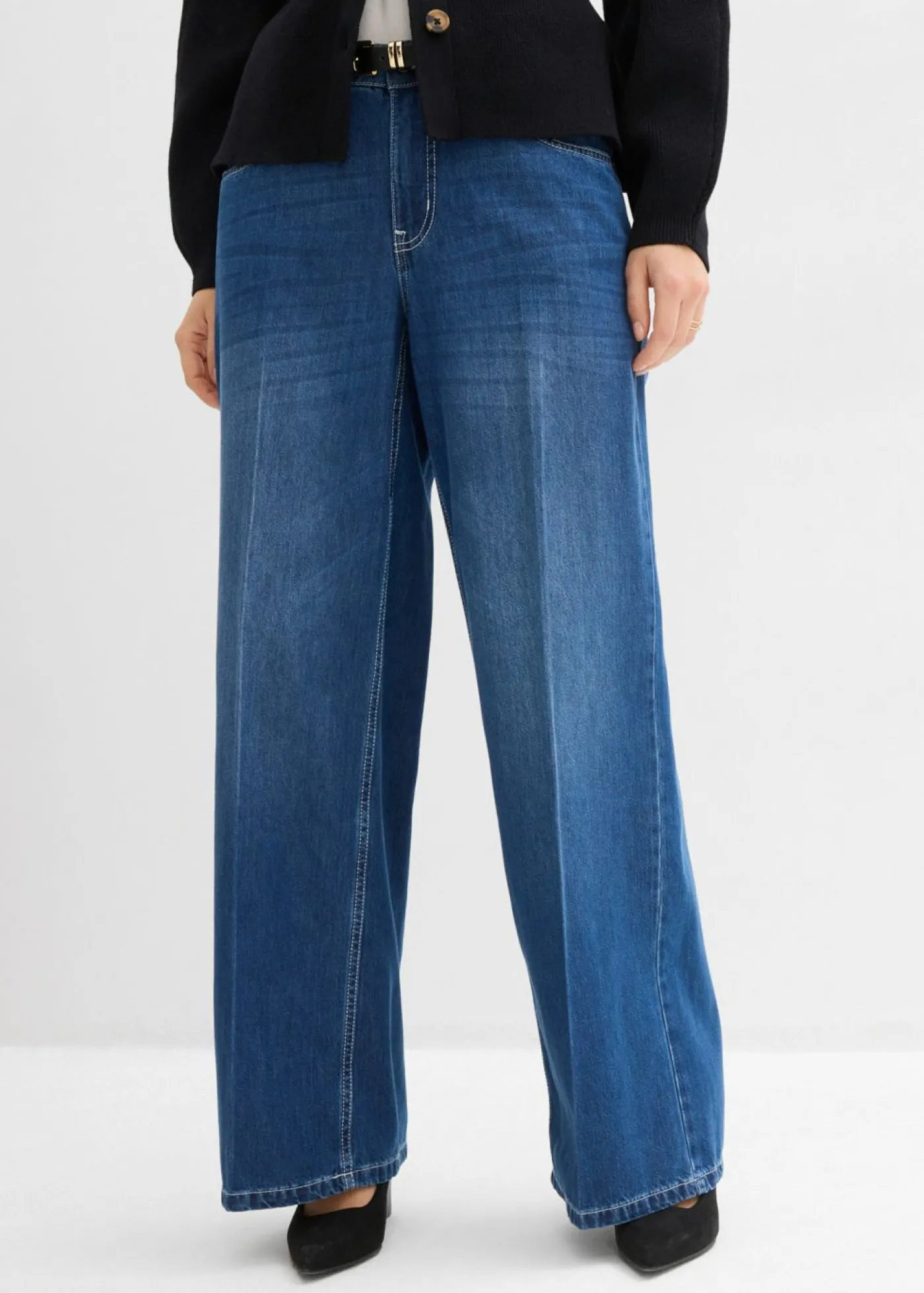 bonprix bonprix Vaqueros de pernera ancha, mid waist Azul piedra usado Online