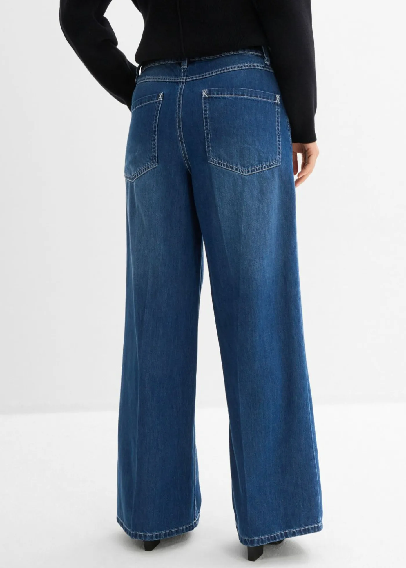 bonprix bonprix Vaqueros de pernera ancha, mid waist Azul piedra usado Online