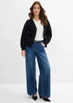 bonprix bonprix Vaqueros de pernera ancha, mid waist Azul piedra usado Online