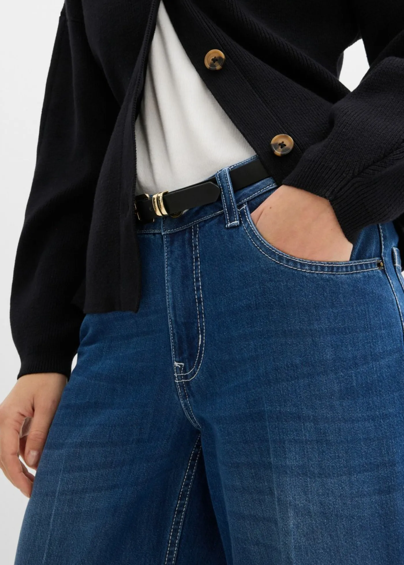 bonprix bonprix Vaqueros de pernera ancha, mid waist Azul piedra usado Online