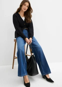 bonprix bonprix Vaqueros de pernera ancha, mid waist Azul piedra usado Online