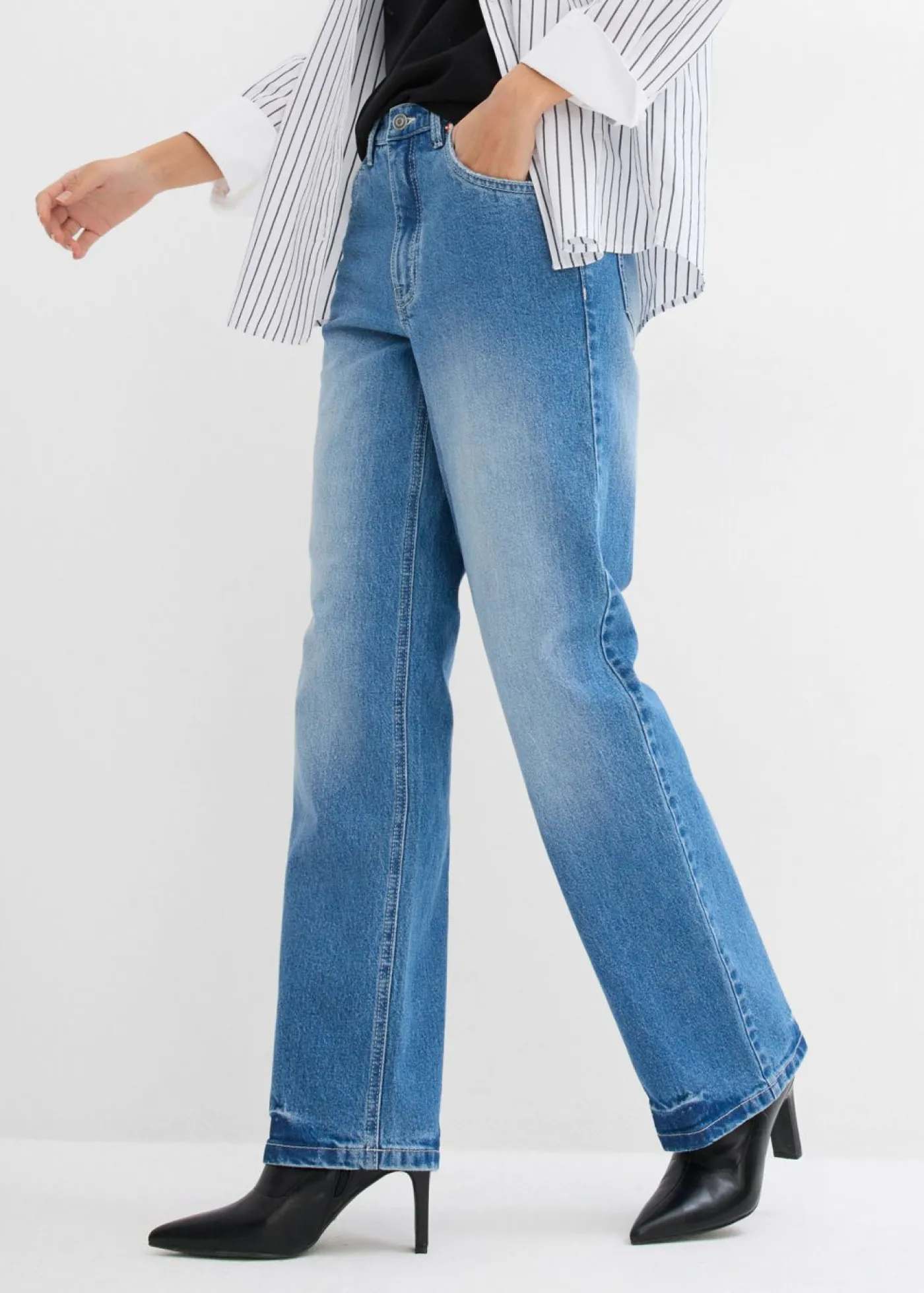 bonprix bonprix Vaqueros de pernera ancha, high waist azul claro denim usado Discount