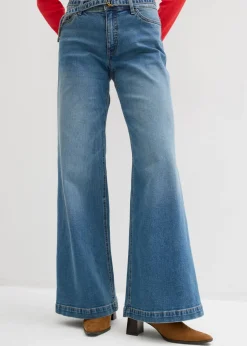bonprix bonprix Vaqueros de pernera ancha, mid waist, largo completo azul medio denim usado Online