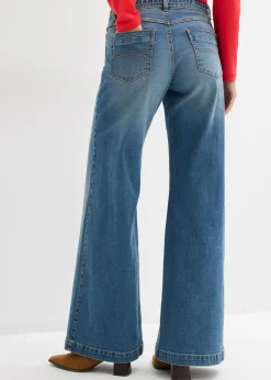 bonprix bonprix Vaqueros de pernera ancha, mid waist, largo completo azul medio denim usado Online