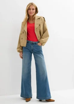 bonprix bonprix Vaqueros de pernera ancha, mid waist, largo completo azul medio denim usado Online