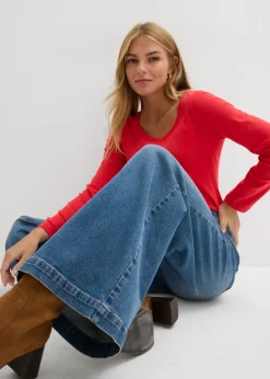 bonprix bonprix Vaqueros de pernera ancha, mid waist, largo completo azul medio denim usado Online