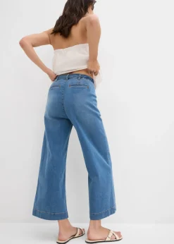 bonprix bonprix Vaqueros de pernera ancha, high waist, cintura cómoda y cropped Denim claro desgastado Clearance