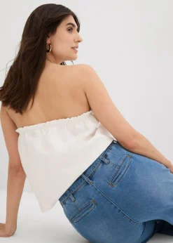 bonprix bonprix Vaqueros de pernera ancha, high waist, cintura cómoda y cropped Denim claro desgastado Clearance