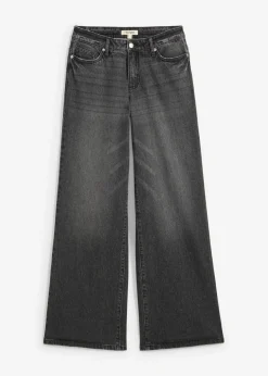 bonprix bonprix Vaqueros de pernera ancha, mid waist, largo completo y low stretch negro denim usado