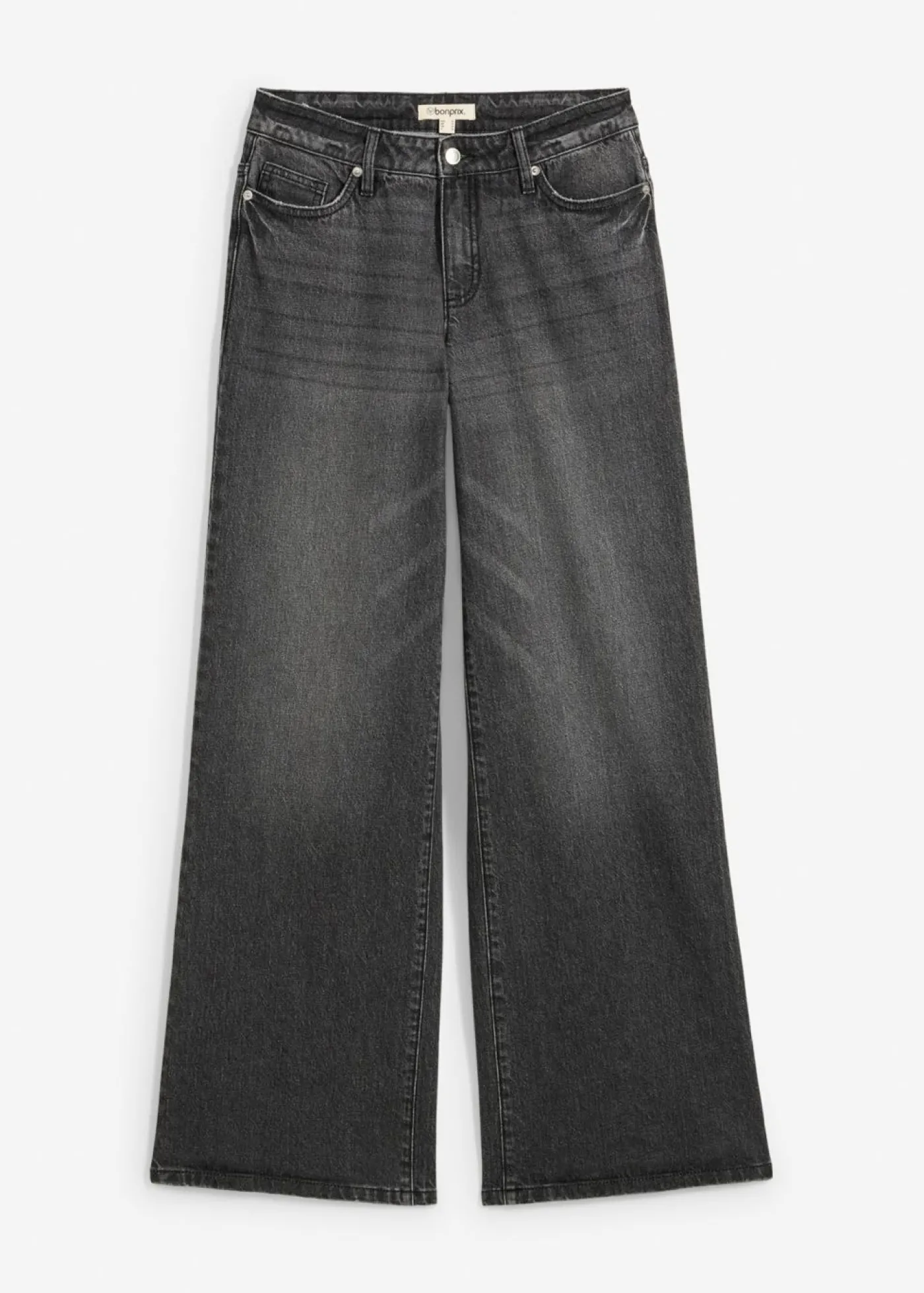 bonprix bonprix Vaqueros de pernera ancha, mid waist, largo completo y low stretch negro denim usado