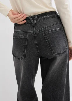 bonprix bonprix Vaqueros de pernera ancha, mid waist, largo completo y low stretch negro denim usado