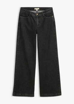 bonprix bonprix Vaqueros de pernera ancha, mid waist, largo completo Denim gris oscuro desgastado Sale