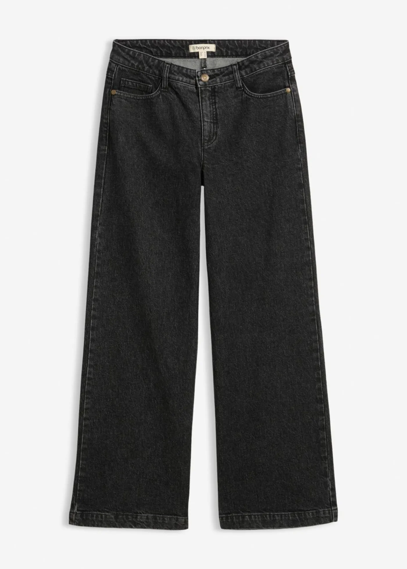 bonprix bonprix Vaqueros de pernera ancha, mid waist, largo completo Denim gris oscuro desgastado Sale