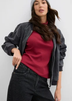 bonprix bonprix Vaqueros de pernera ancha, mid waist, largo completo Denim gris oscuro desgastado Sale