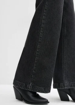 bonprix bonprix Vaqueros de pernera ancha, mid waist, largo completo Denim gris oscuro desgastado Sale