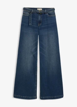 bonprix bonprix Vaqueros de pernera ancha, mid waist, largo completo azul oscuro denim usado
