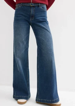 bonprix bonprix Vaqueros de pernera ancha, mid waist, largo completo azul oscuro denim usado