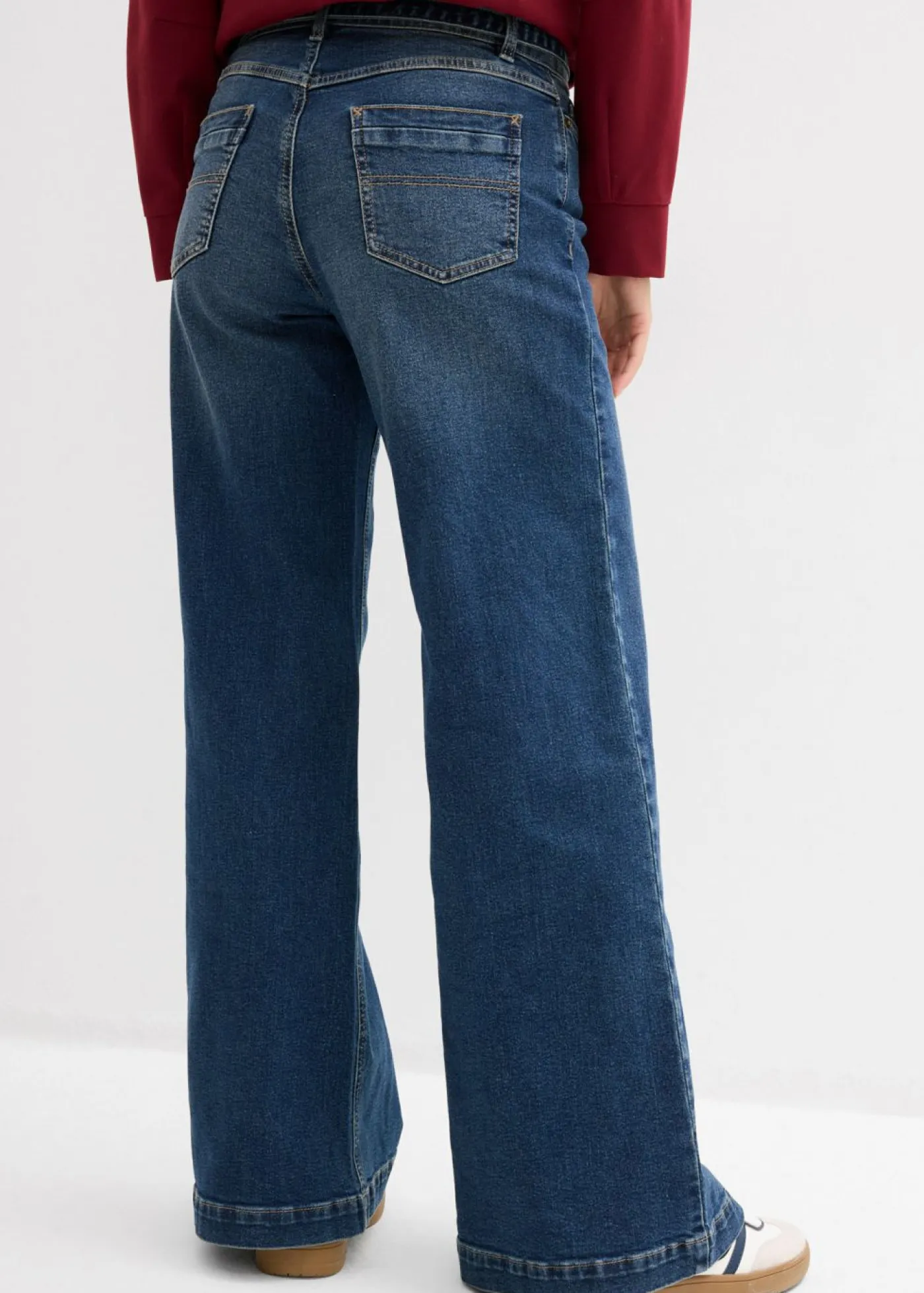 bonprix bonprix Vaqueros de pernera ancha, mid waist, largo completo azul oscuro denim usado