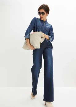 bonprix bonprix Vaqueros de pernera ancha, high waist denim intenso Online