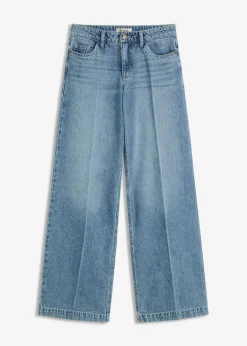 bonprix bonprix Vaqueros de pernera ancha, mid waist, largo completo y low stretch Azul piedra usado