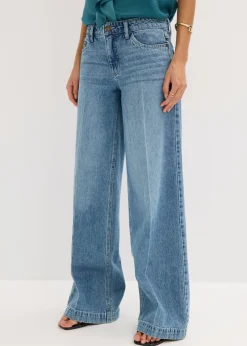 bonprix bonprix Vaqueros de pernera ancha, mid waist, largo completo y low stretch Azul piedra usado