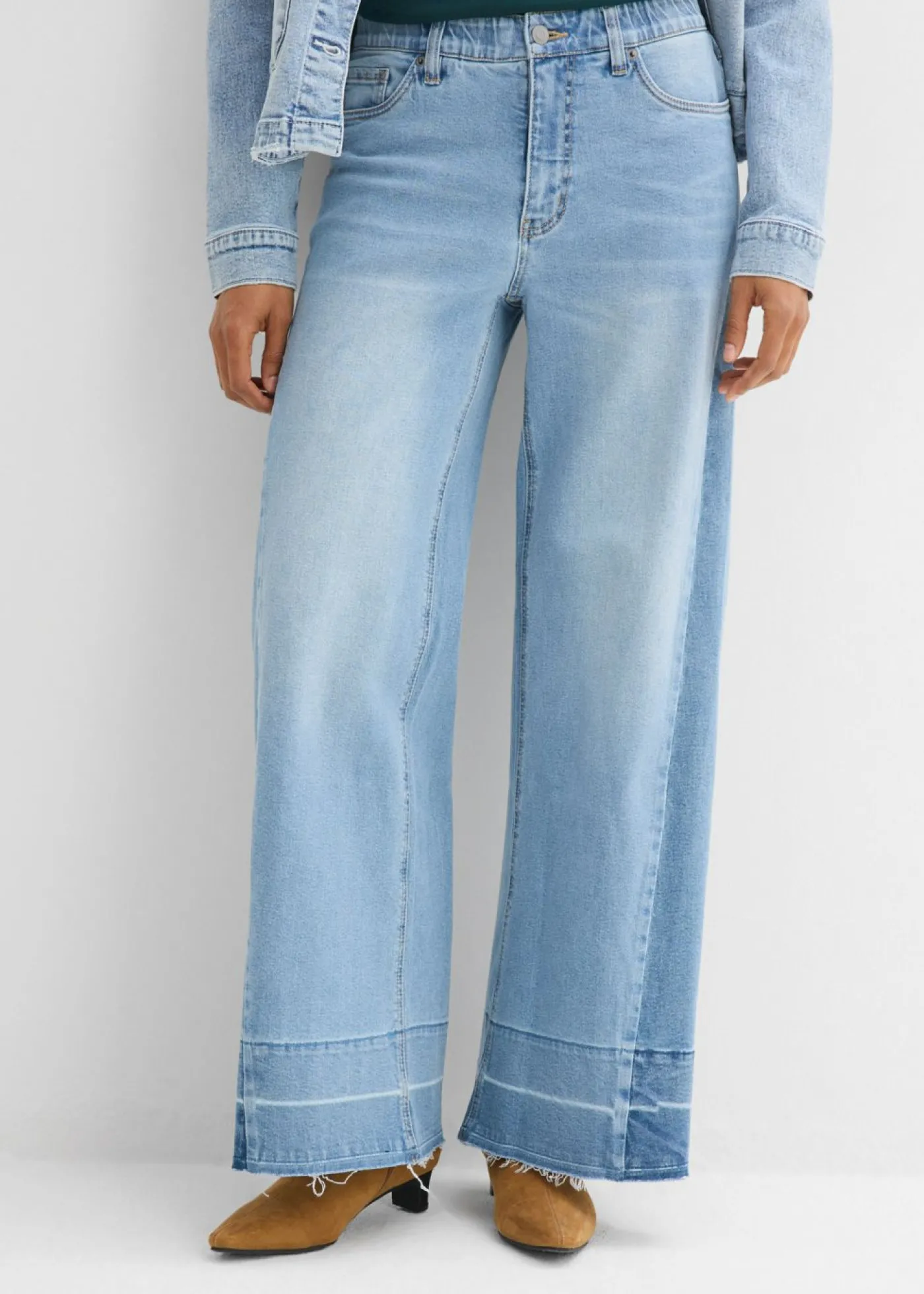 bonprix bonprix Vaqueros de pernera ancha, mid waist azul hielo denim usado New