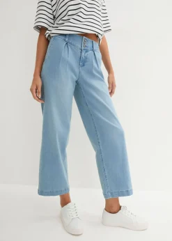 bonprix bonprix Vaqueros de pernera ancha, high waist, cintura cómoda Blanco lana