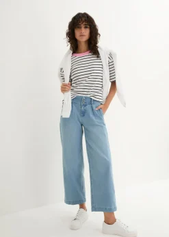 bonprix bonprix Vaqueros de pernera ancha, high waist, cintura cómoda Blanco lana