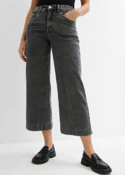 bonprix bonprix Vaqueros de pernera ancha, high waist, cropped denim gris claro usado Clearance