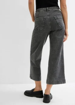 bonprix bonprix Vaqueros de pernera ancha, high waist, cropped denim gris claro usado Clearance