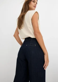 bonprix bonprix Vaqueros de pernera ancha, high waist, cintura cómoda denim oscuro