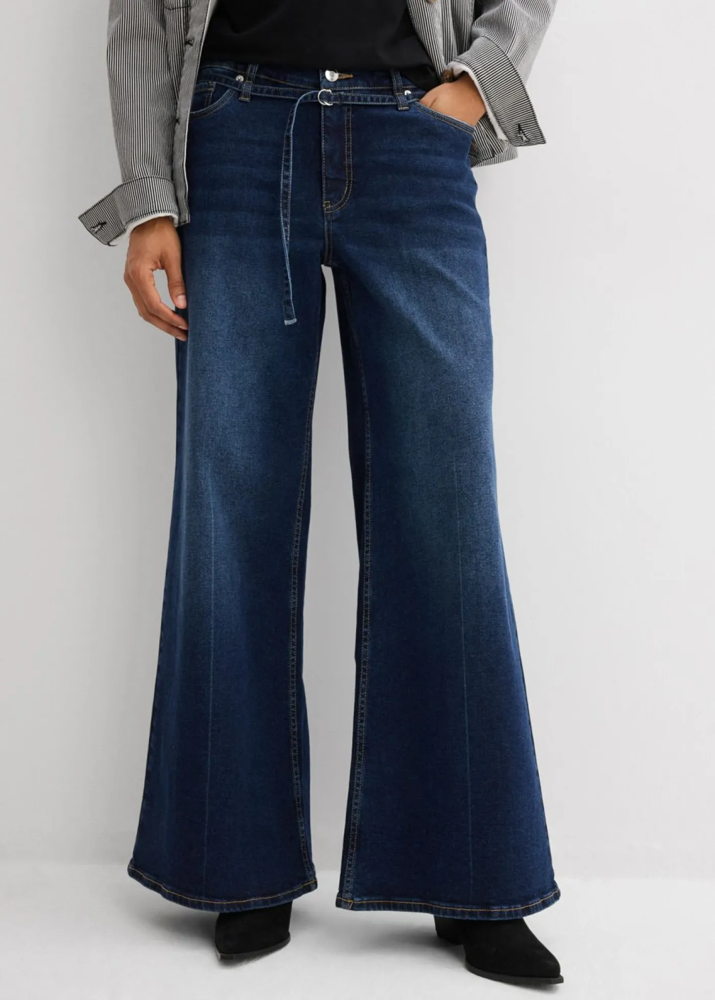 bonprix bonprix Vaqueros de pernera ancha, mid waist azul oscuro denim usado Outlet