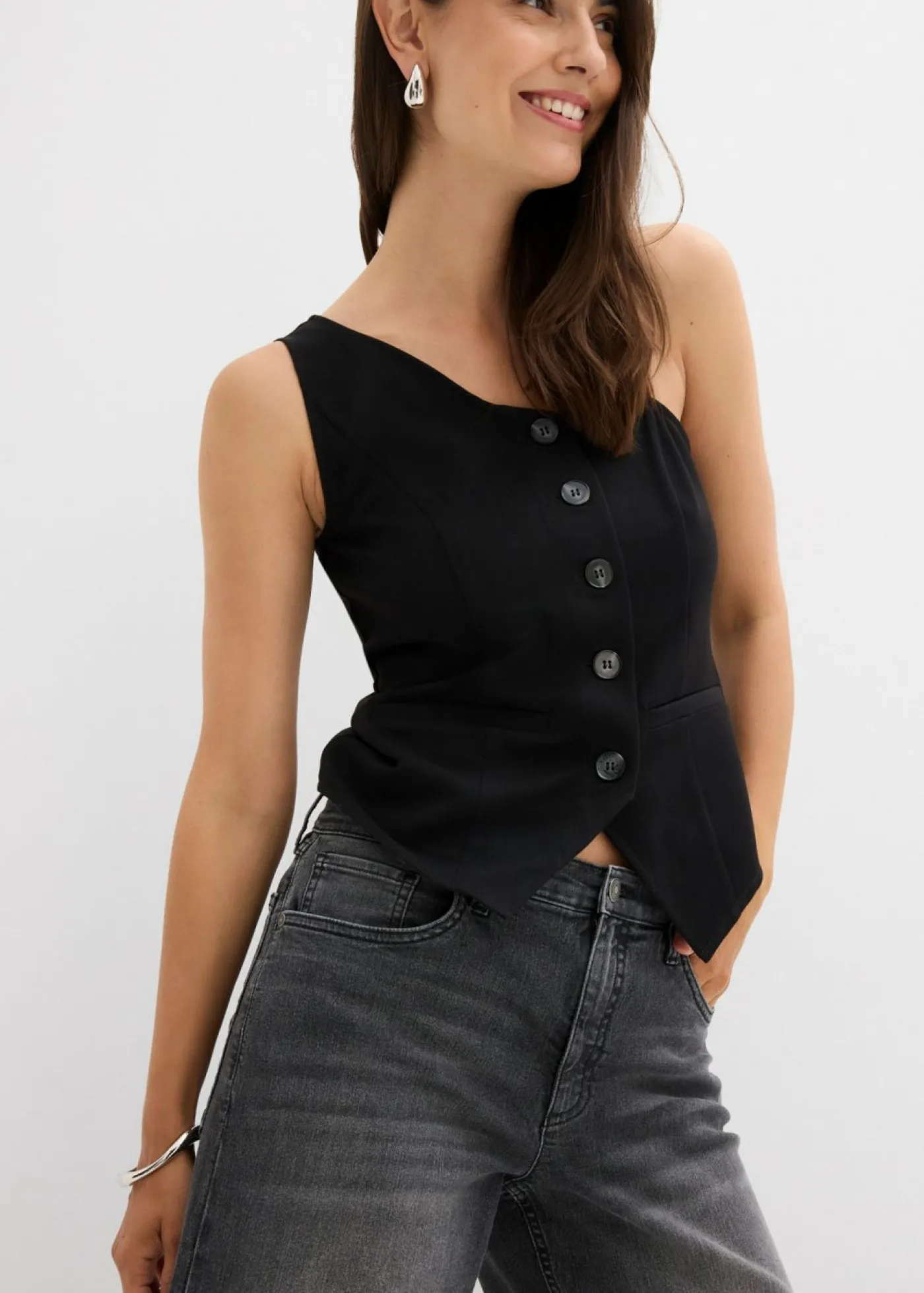 bonprix bonprix Vaqueros de pernera ancha, high waist Denim negro desgastado New