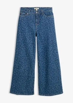 bonprix bonprix Vaqueros de pernera ancha, mid waist estampado leo azul piedra Hot