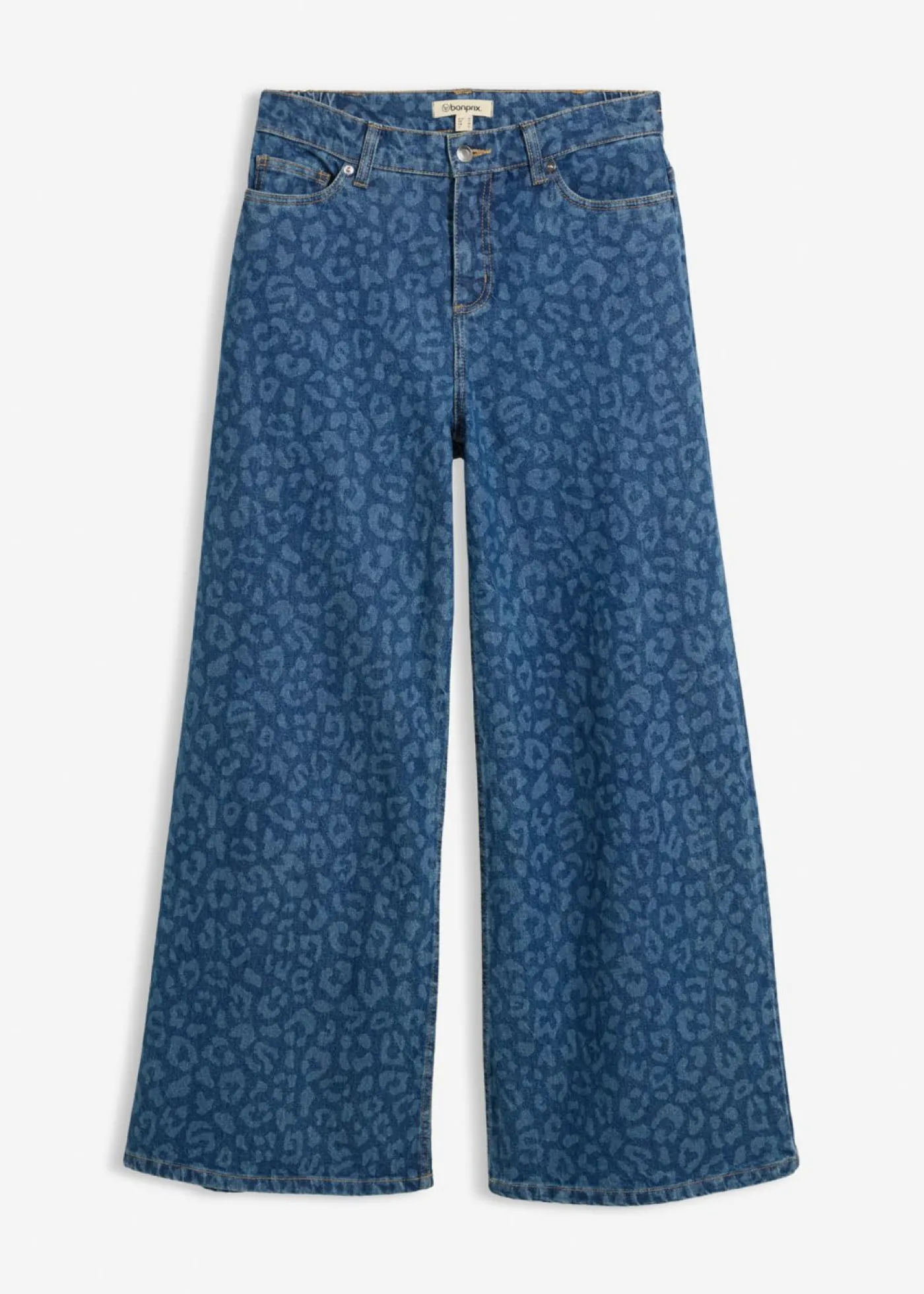 bonprix bonprix Vaqueros de pernera ancha, mid waist estampado leo azul piedra Hot