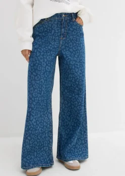 bonprix bonprix Vaqueros de pernera ancha, mid waist estampado leo azul piedra Hot