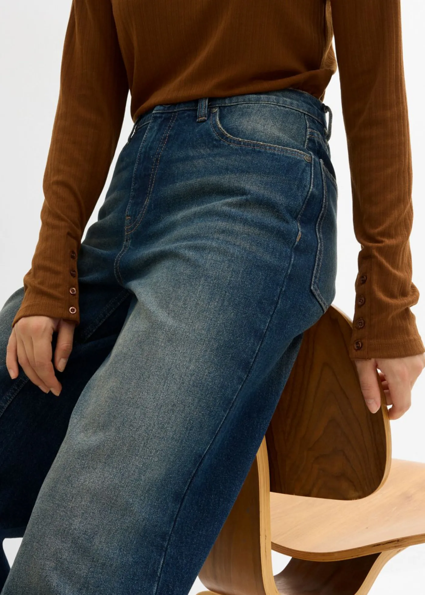 bonprix bonprix Vaqueros de pernera ancha, high waist Azul oscuro denim Discount