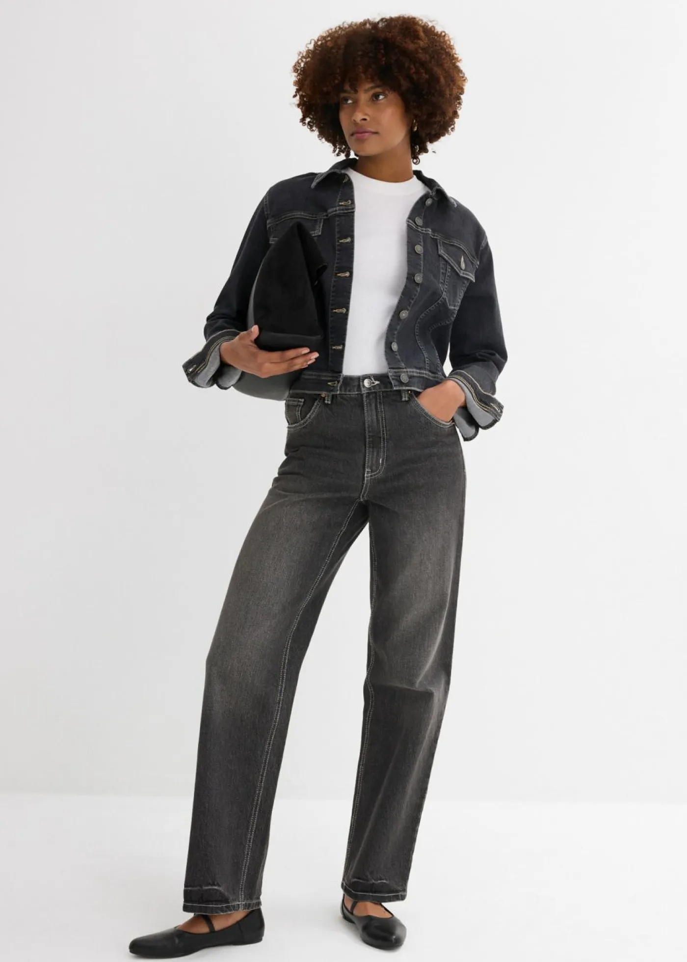 bonprix bonprix Vaqueros de pernera ancha, high waist negro denim usado