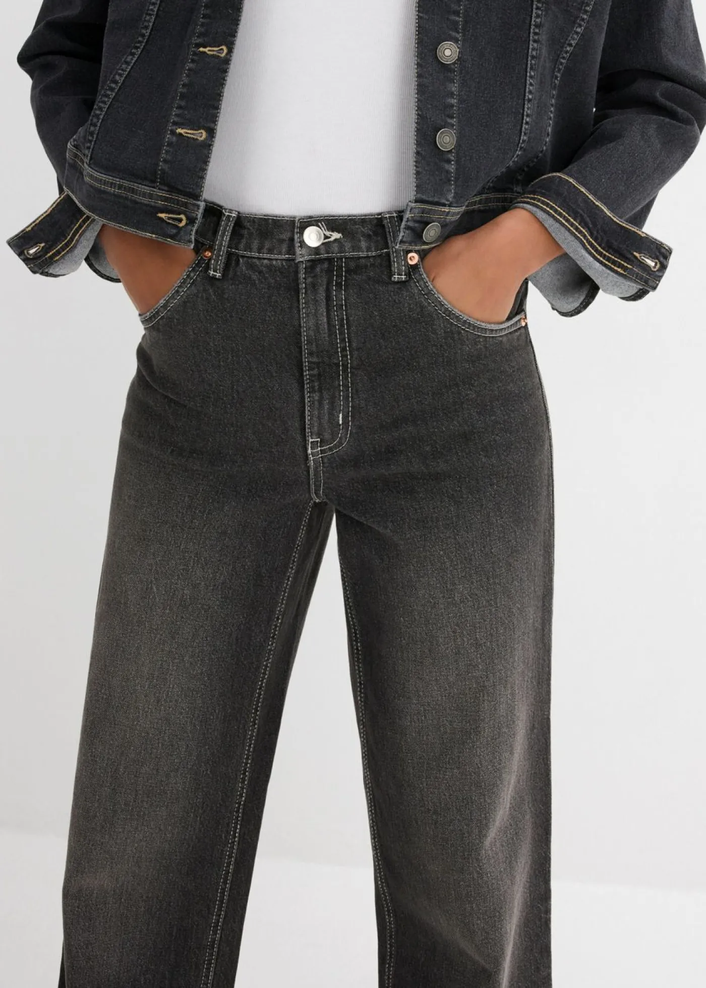 bonprix bonprix Vaqueros de pernera ancha, high waist negro denim usado