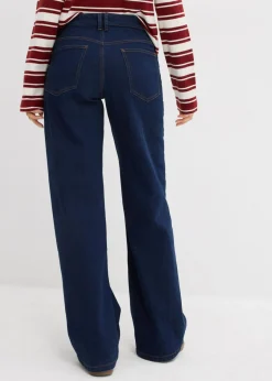bonprix bonprix Vaqueros de pernera ancha, mid waist, de algodón orgánico Azul oscuro denim Hot
