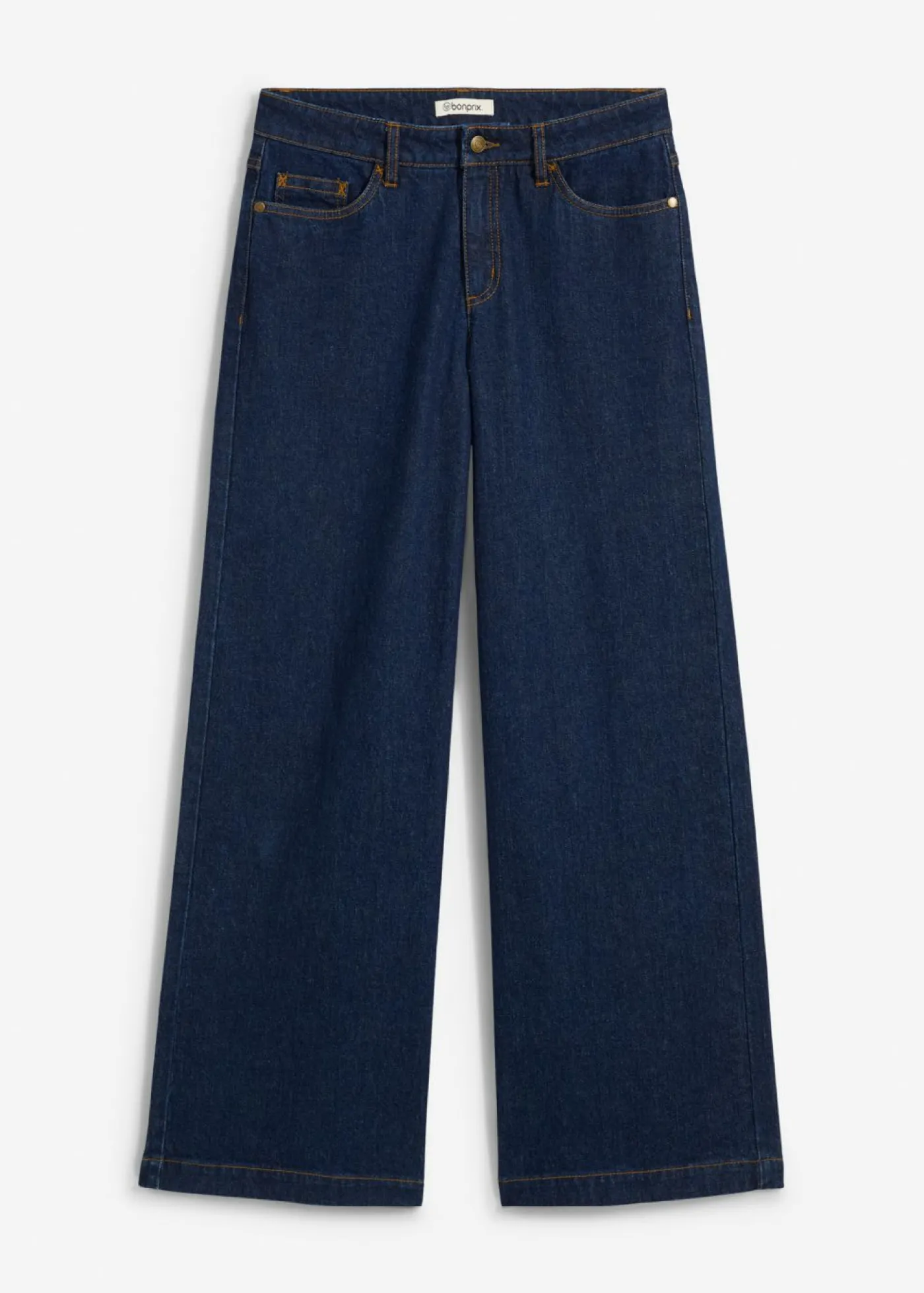 bonprix bonprix Vaqueros de pernera ancha, mid waist, largo completo Azul oscuro denim New