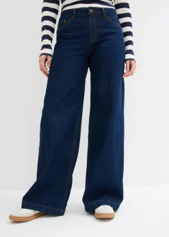 bonprix bonprix Vaqueros de pernera ancha, mid waist, largo completo Azul oscuro denim New