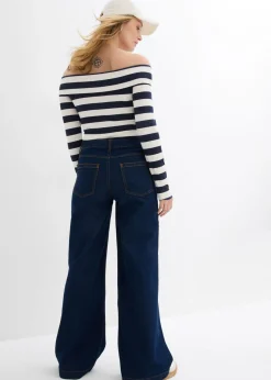 bonprix bonprix Vaqueros de pernera ancha, mid waist, largo completo Azul oscuro denim New