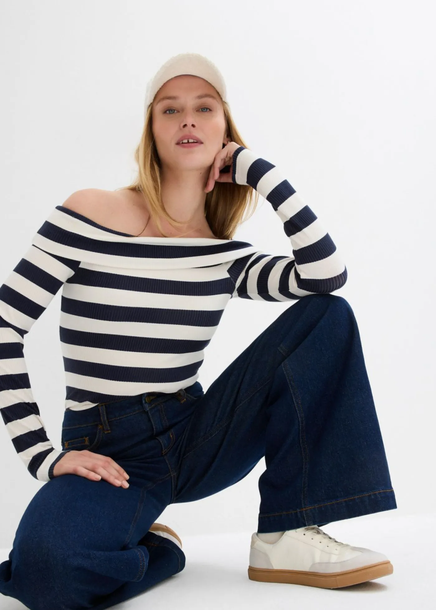 bonprix bonprix Vaqueros de pernera ancha, mid waist, largo completo Azul oscuro denim New