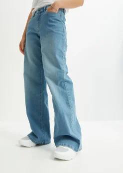 bonprix bonprix Vaqueros de pernera ancha, mid waist, elástico azul claro denim Online