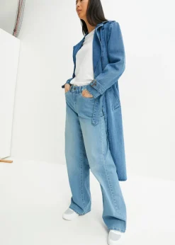 bonprix bonprix Vaqueros de pernera ancha, mid waist, elástico azul claro denim Online