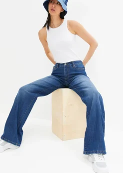 bonprix bonprix Vaqueros de pernera ancha, mid waist, elástico Azul piedra Clearance