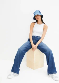 bonprix bonprix Vaqueros de pernera ancha, mid waist, elástico Azul piedra Clearance
