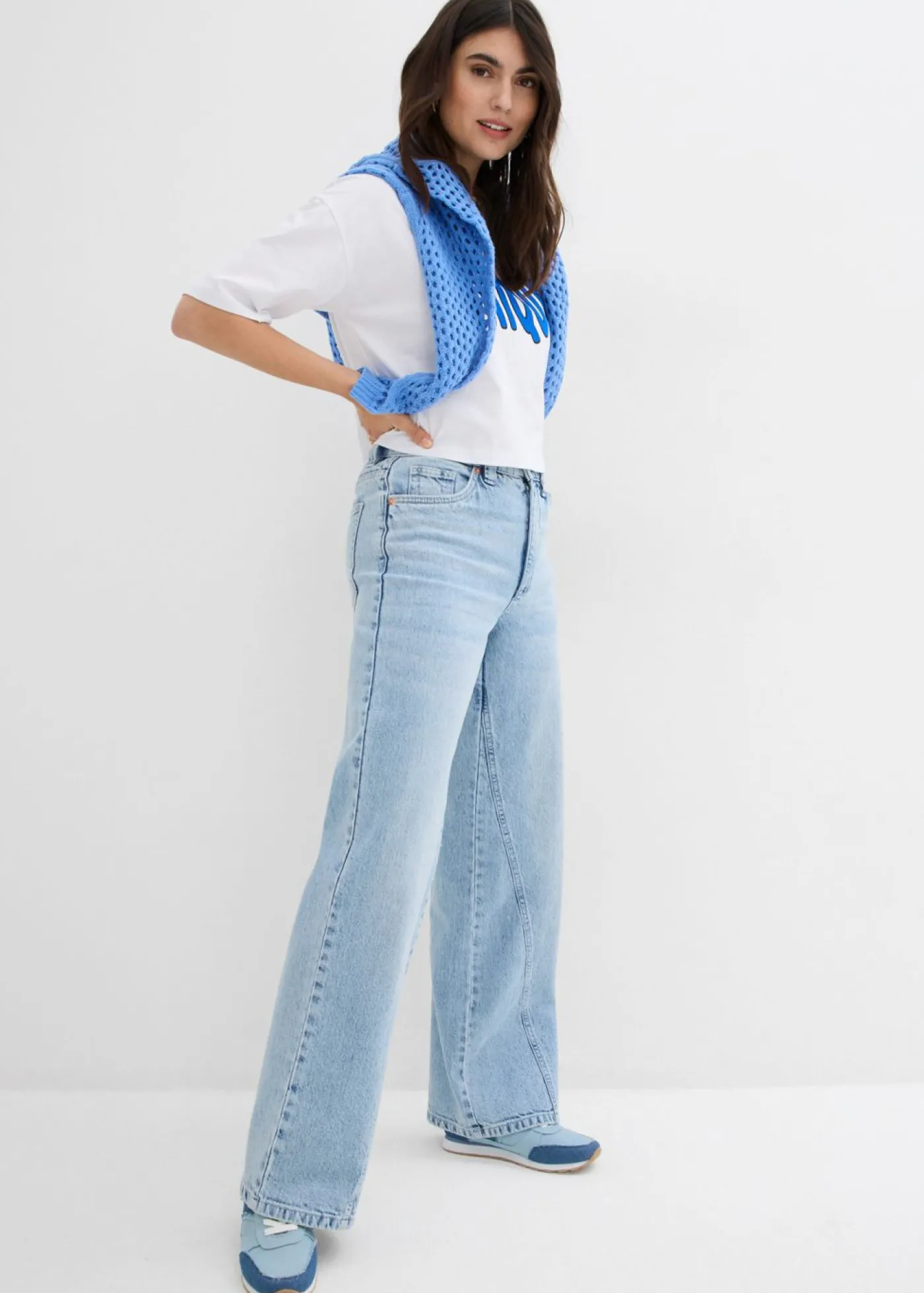 bonprix bonprix Vaqueros de pernera ancha, high waist, low stretch azul hielo denim usado Sale